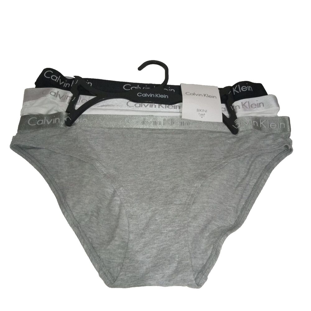 Calvin Klein Bikini Underwear 3-Pack Women's Size Large Black White Grey Solid